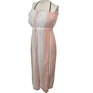 Splendid Collection XS Strapless Jumpsuit Stripe Wide‎ Leg Frayed Hem No Belt